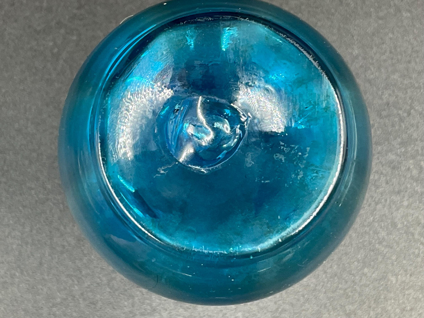 Antique Handblown Glass Blue Paneled Vase, White Enamel Floral Motif, Crimped Rim