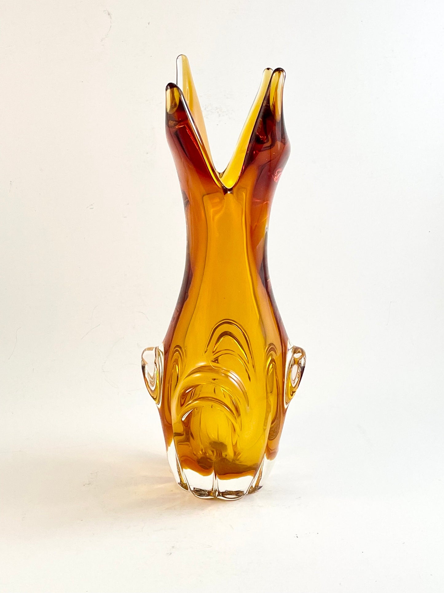 Lorraine Amber Art Glass Vase 11", Vintage Canadian Art Glass ca. 1962-1974