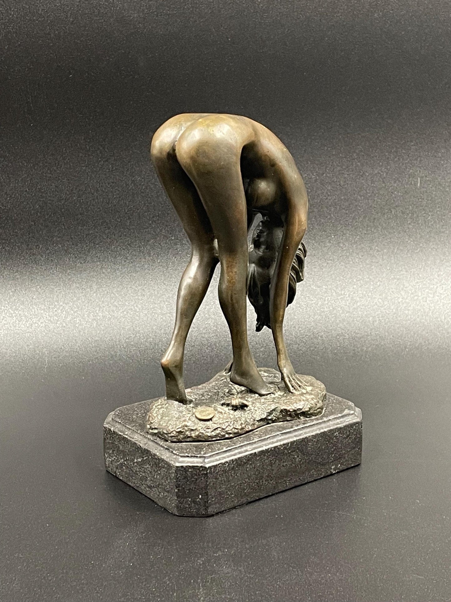 Bronze Nude Female Figure on Marble Base, European Bronze Finery Seal, Unsigned