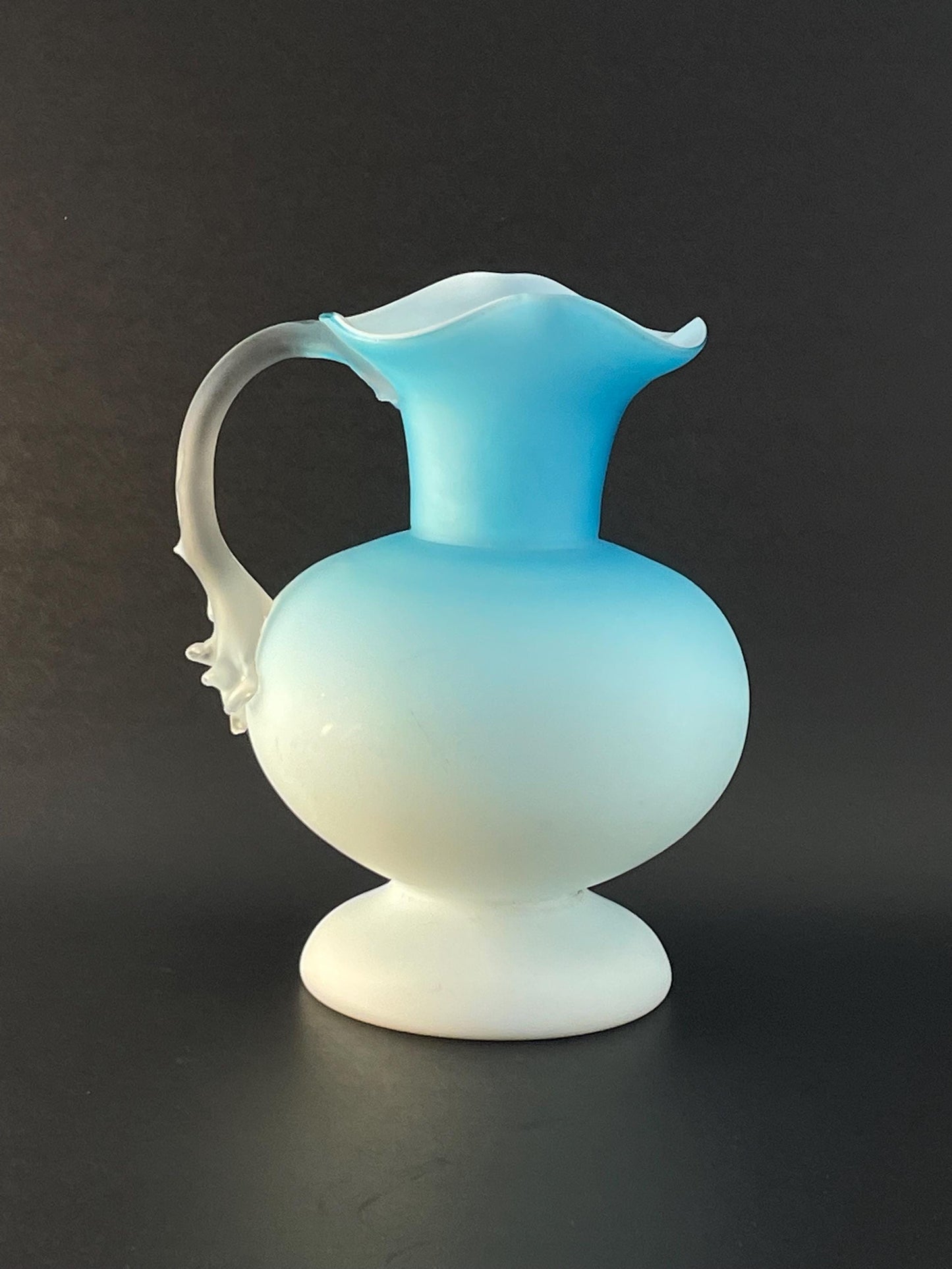 Victorian Satin Blue/White Cased Pitcher with Thorn Handle