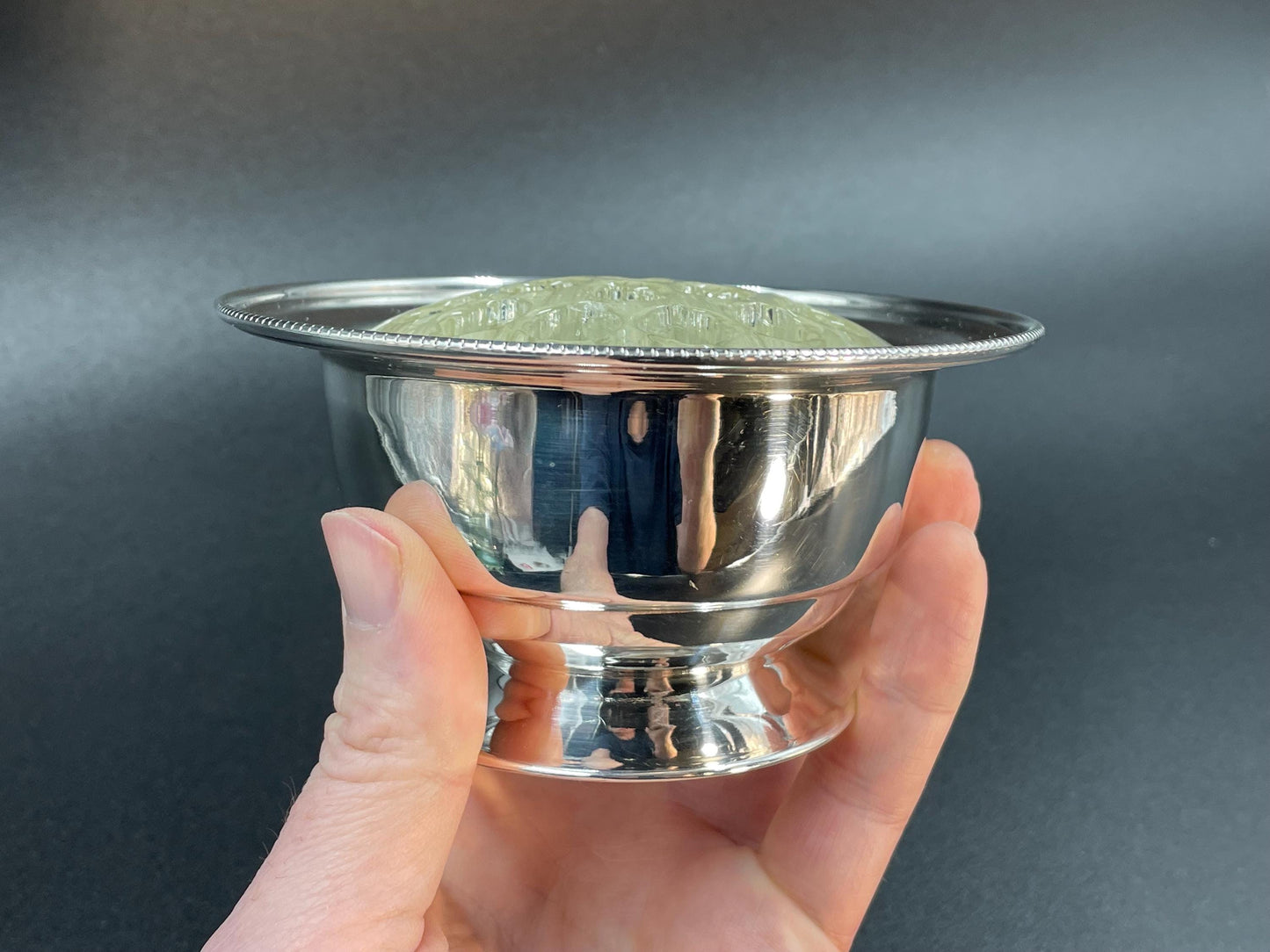 Apex England Silverplated Bowl and Glass Flower Frog