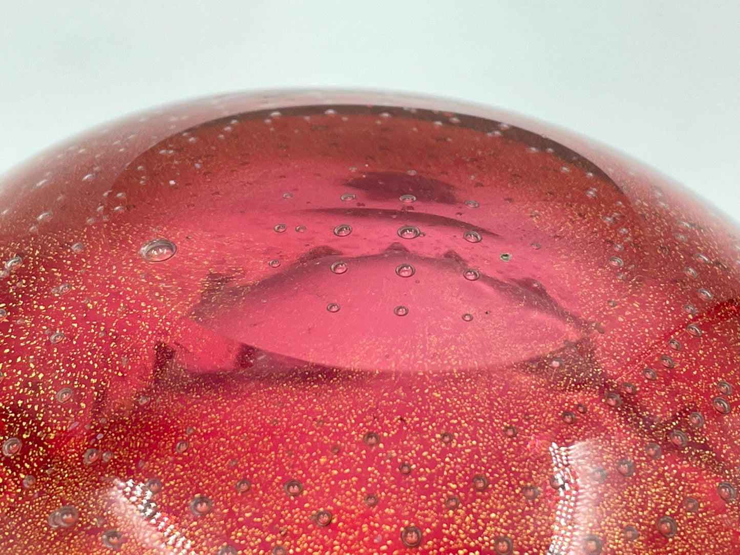 Small Murano Cranberry Candy Trinket Dish, Italian Bullicante Aventurine Art Glass