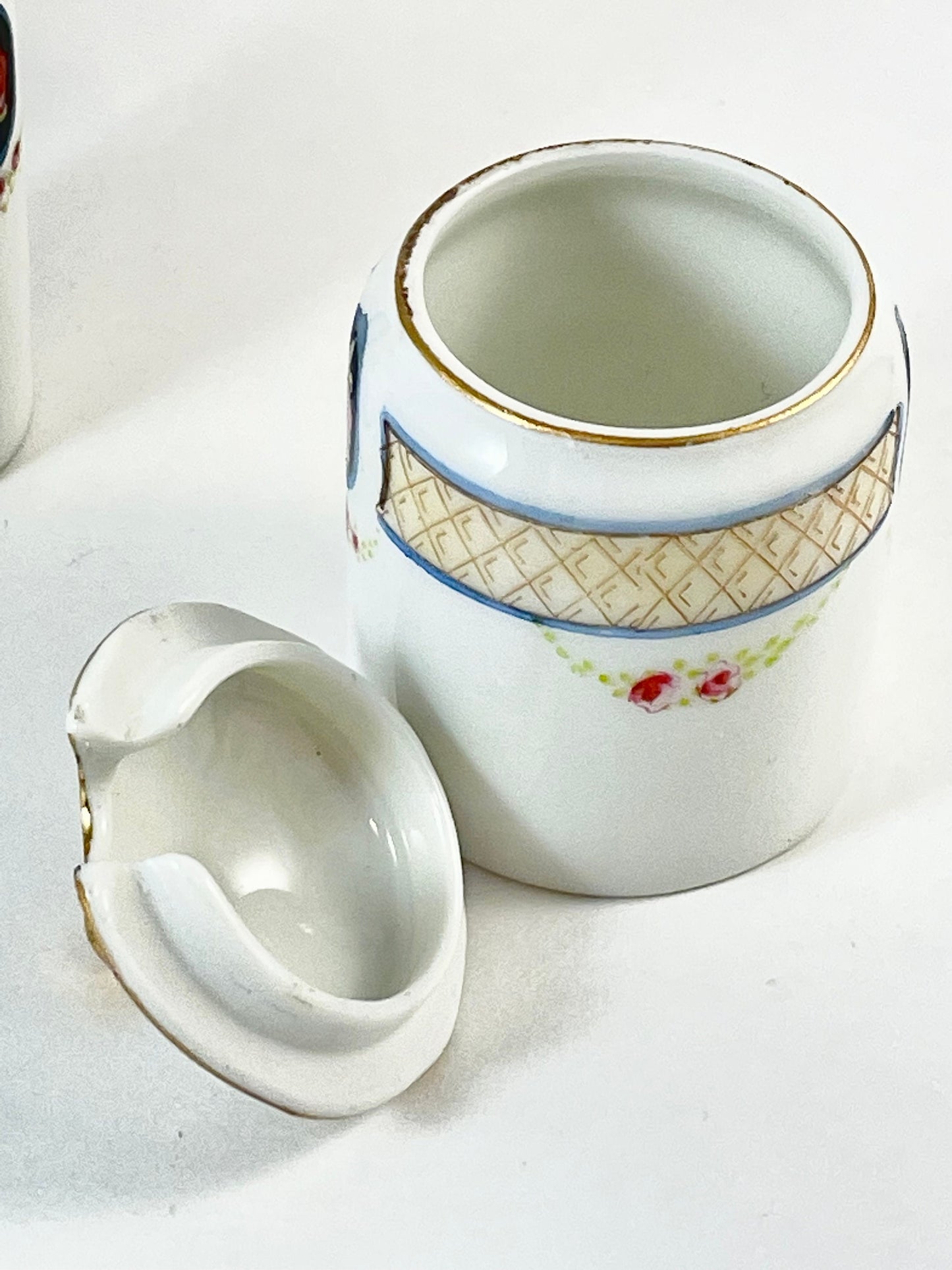 Test product-Antique Hand-painted Nippon Salt Pepper Condiment Set, Missing Spoon, Circa 1891-1921