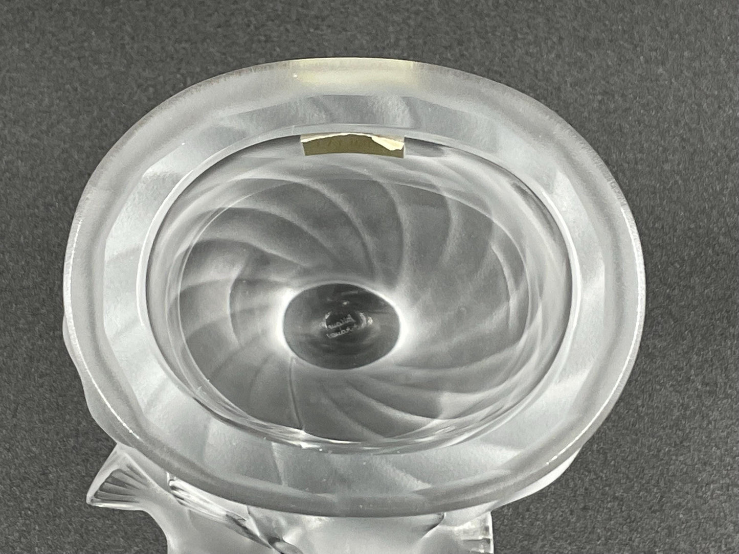 Lalique "Rosine" Flying Doves Frosted Crystal Vase, Signed Lalique (R) France With Sticker
