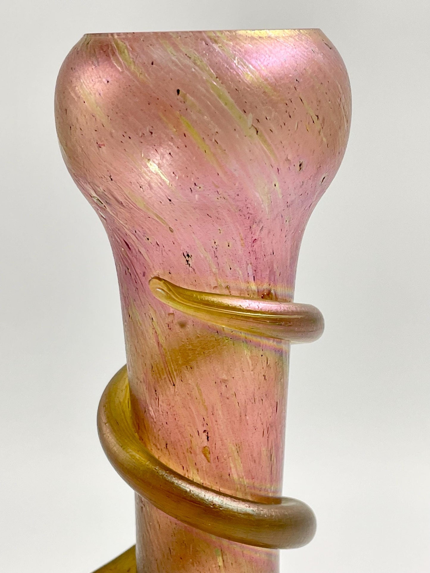 Antique Rindskopf Iridescent Pinkish Gold Snake Vase, Bohemian Czech Art Glass