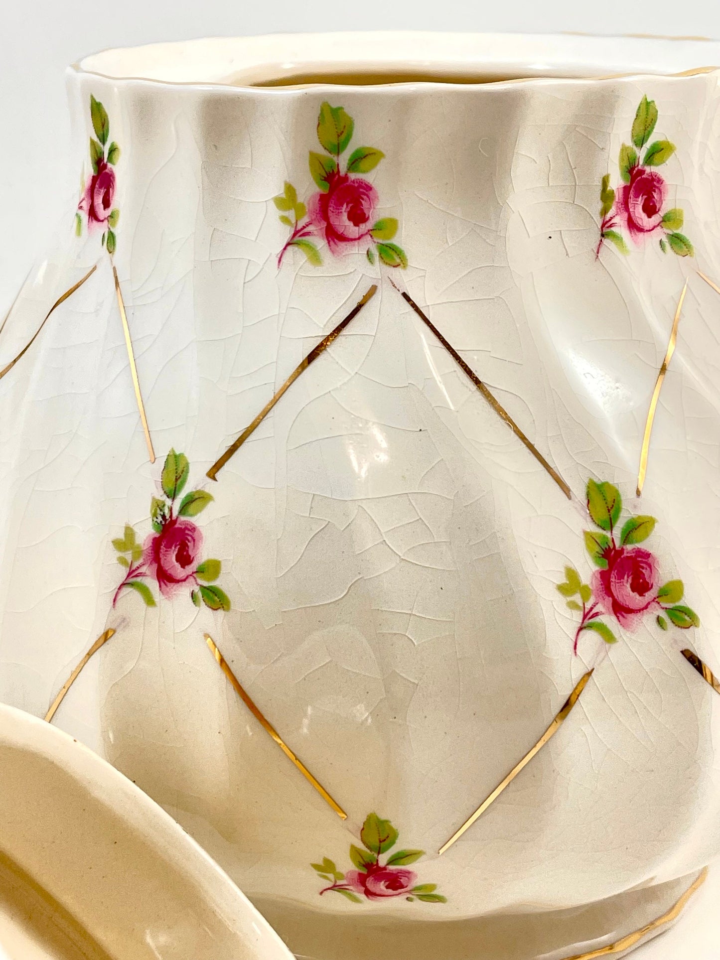 James Sadler 2790 Rosebud Teapot Creamer Sugar Set, Vintage 1940s Tea Set, Made in England