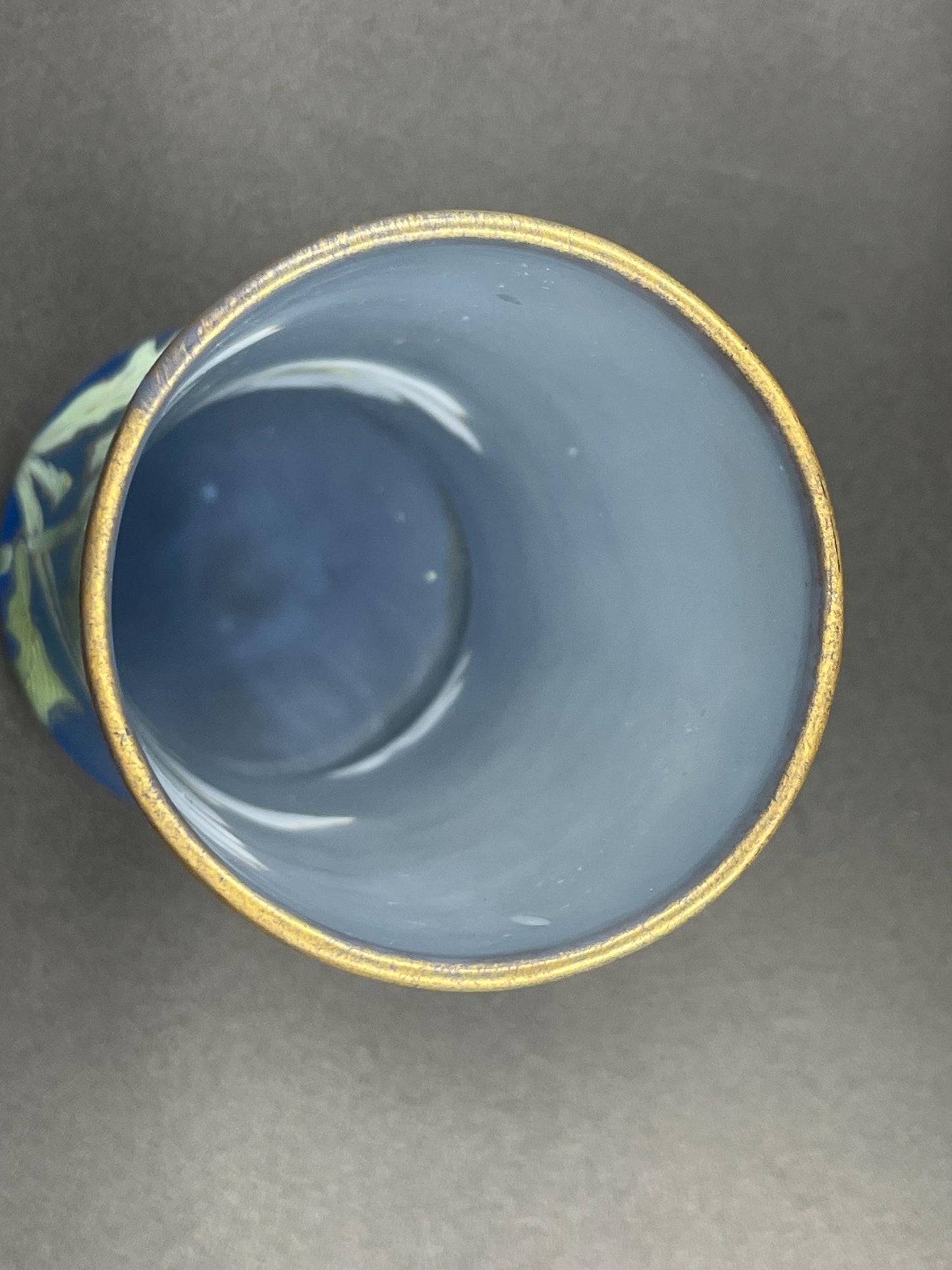 Antique French Legras Handpainted Floral Periwinkle Blue Satin Glass Vase 14"