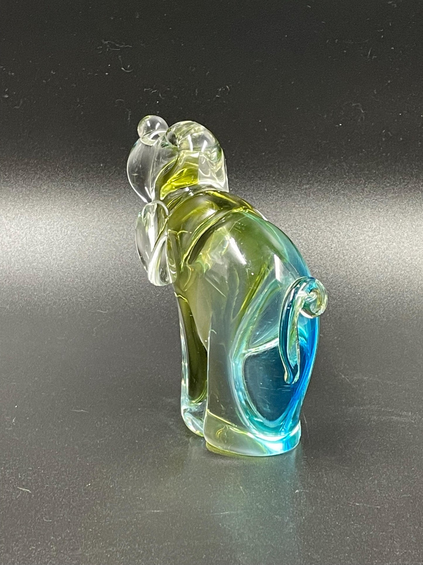 Lorraine Olive/Blue Art Glass Hound Dog, Canadian Art Glass Circa 1962-1974
