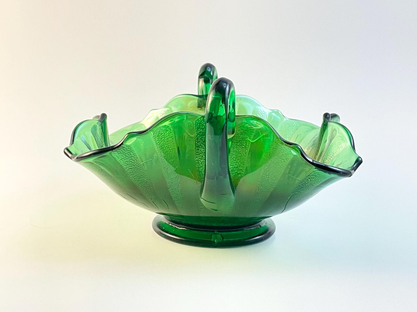 Fenton Stippled Rays Green Carnival Candy Dish