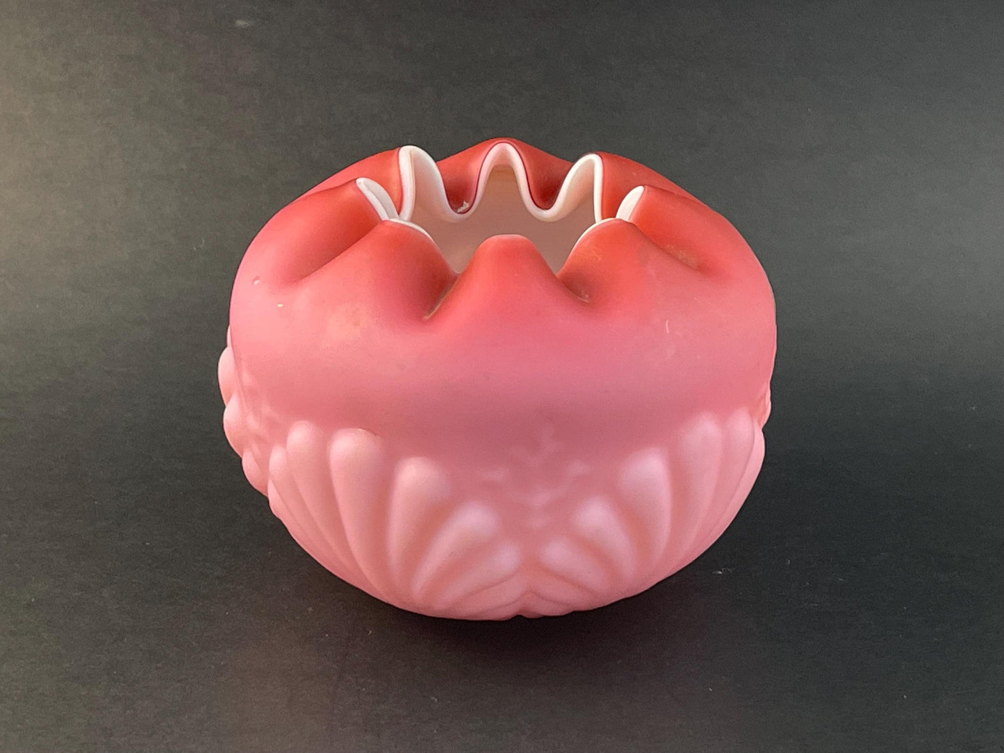 Antique Pink Satin Glass Rose Bowl Vase, Clam Shell Pattern