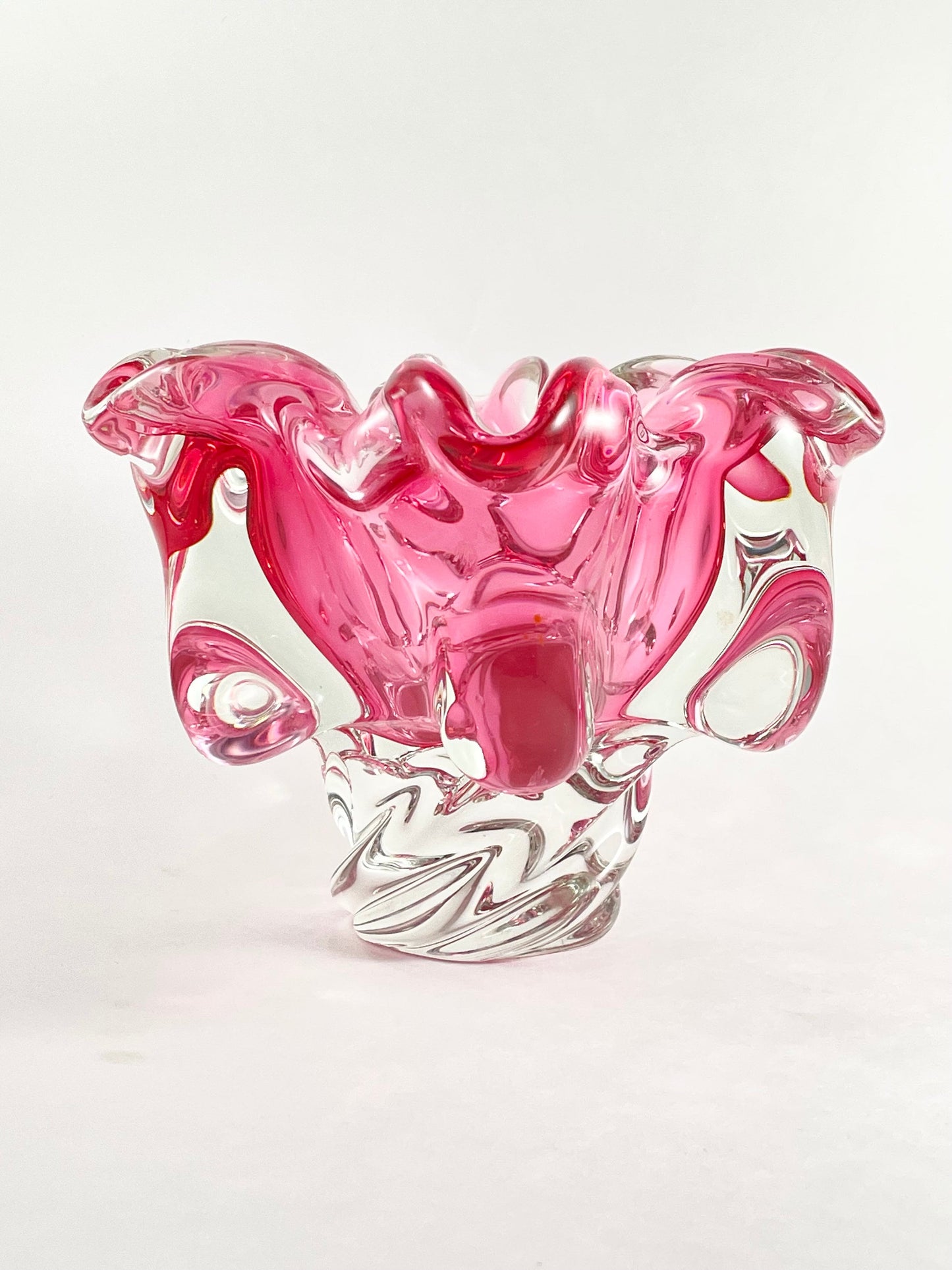 Cranberry Pink Art Glass Vase, Josef Hospodka Chribska Glassworks, Czechoslovakia, Czech/Bohemian Art Glass