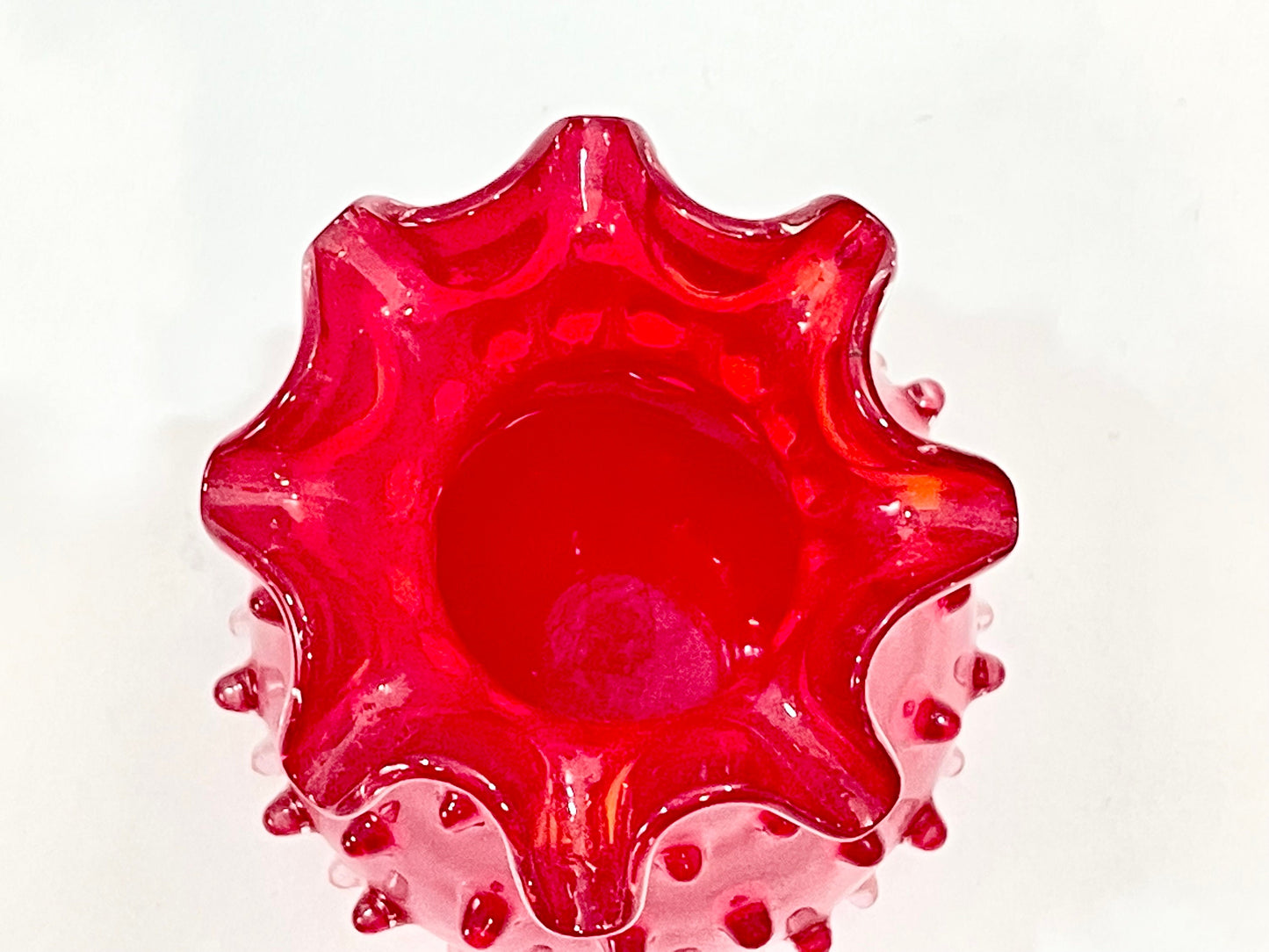 Empoli Red Hobnail Ruffled Rim Vase 6”, Toscany Zena Early American Collection