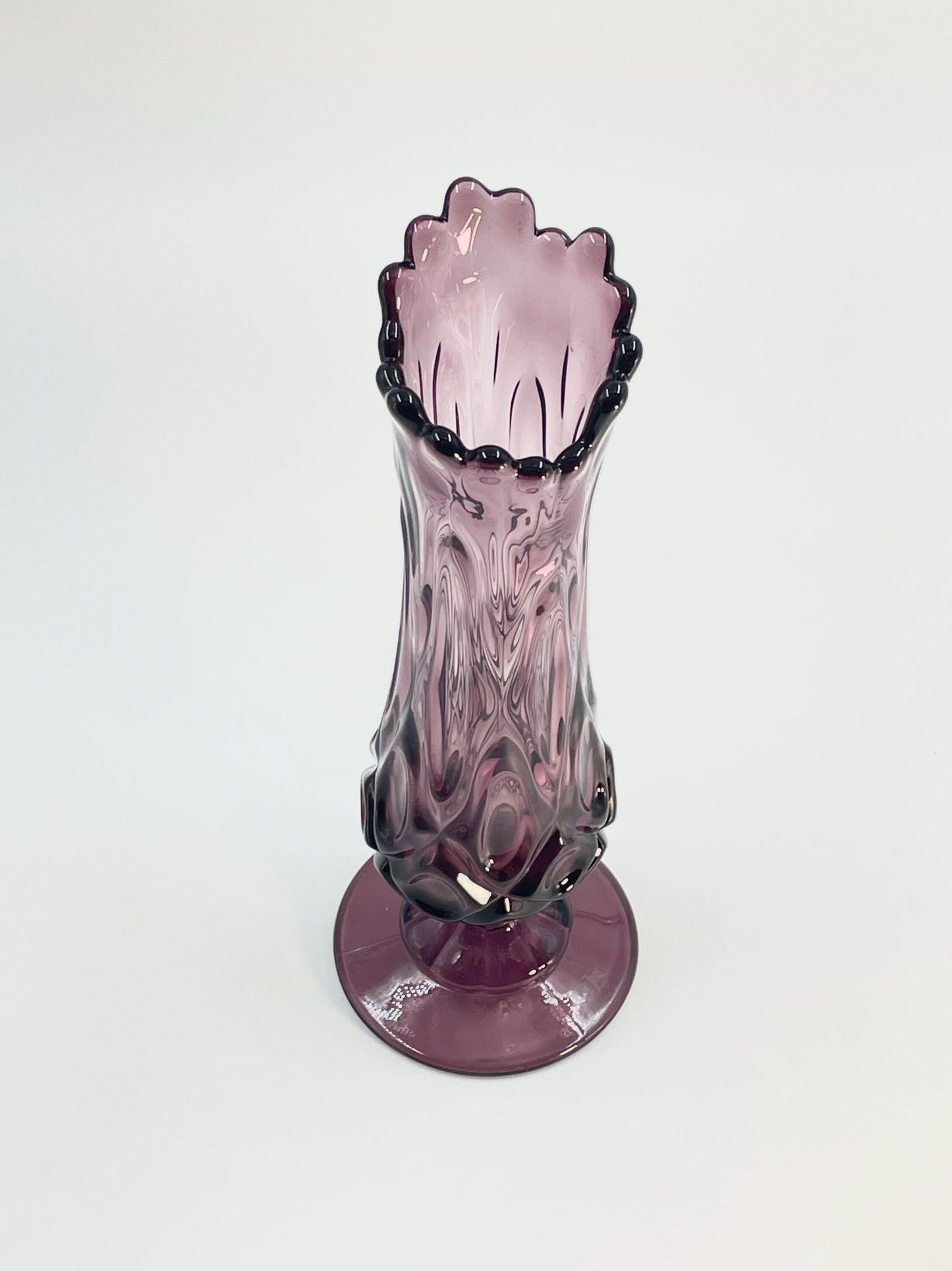 Viking Amethyst Diamond Thumbprint Vase, SM Sandwich Glass Museum