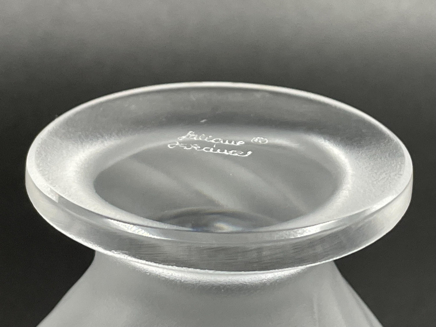 Lalique "Rosine" Flying Doves Frosted Crystal Vase, Signed Lalique (R) France With Sticker