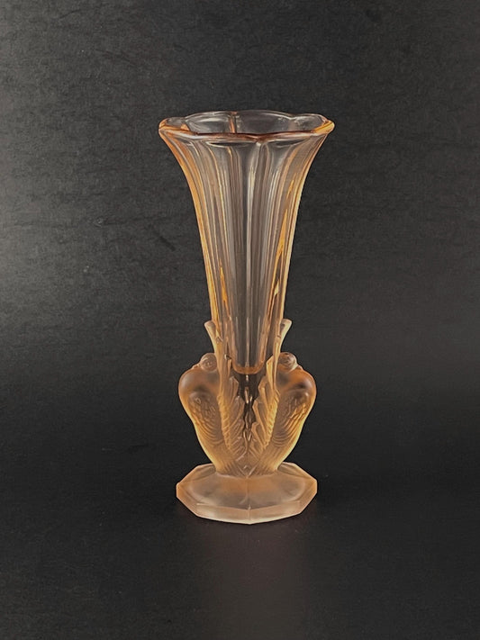 Josef Feigl Turtle Dove Trumpet/Bud Vase 6-1/4", Libochovice Glassworks Czechoslovakia, 1930s