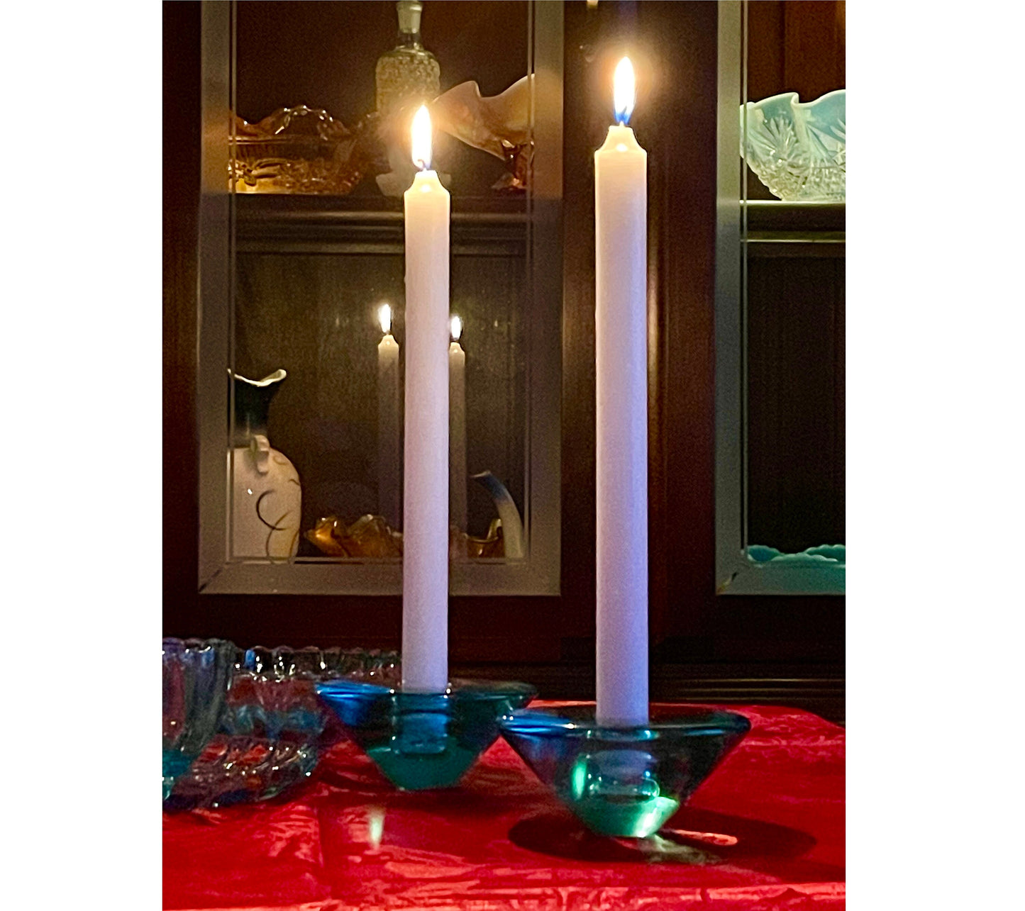 Two (2) Danish Handblown Art Glass Candlestick Holders, Numbered 18352, Holmegaard Glassworks, Denmark