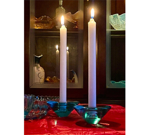 Two (2) Danish Handblown Art Glass Candlestick Holders, Numbered 18352, Holmegaard Glassworks, Denmark