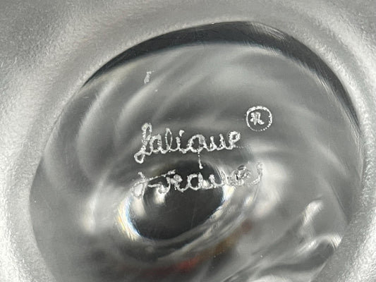 Lalique "Rosine" Flying Doves Frosted Crystal Vase, Signed Lalique (R) France With Sticker