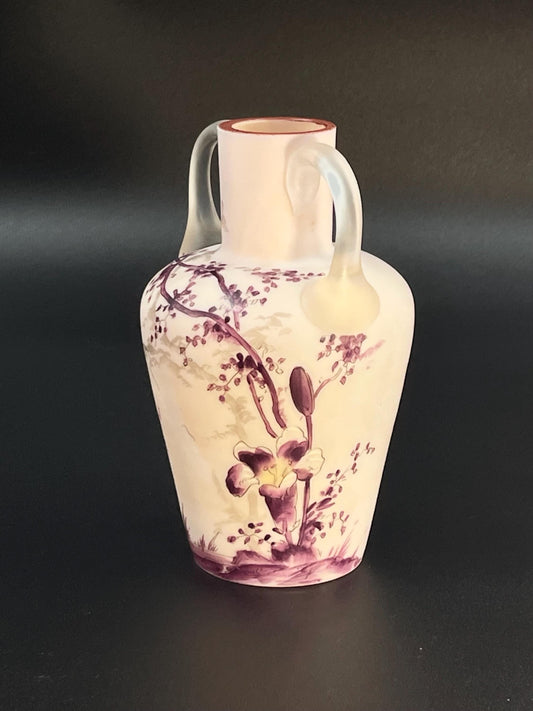 Antique Handpainted Two Handled Vase 6-1/2" Tall