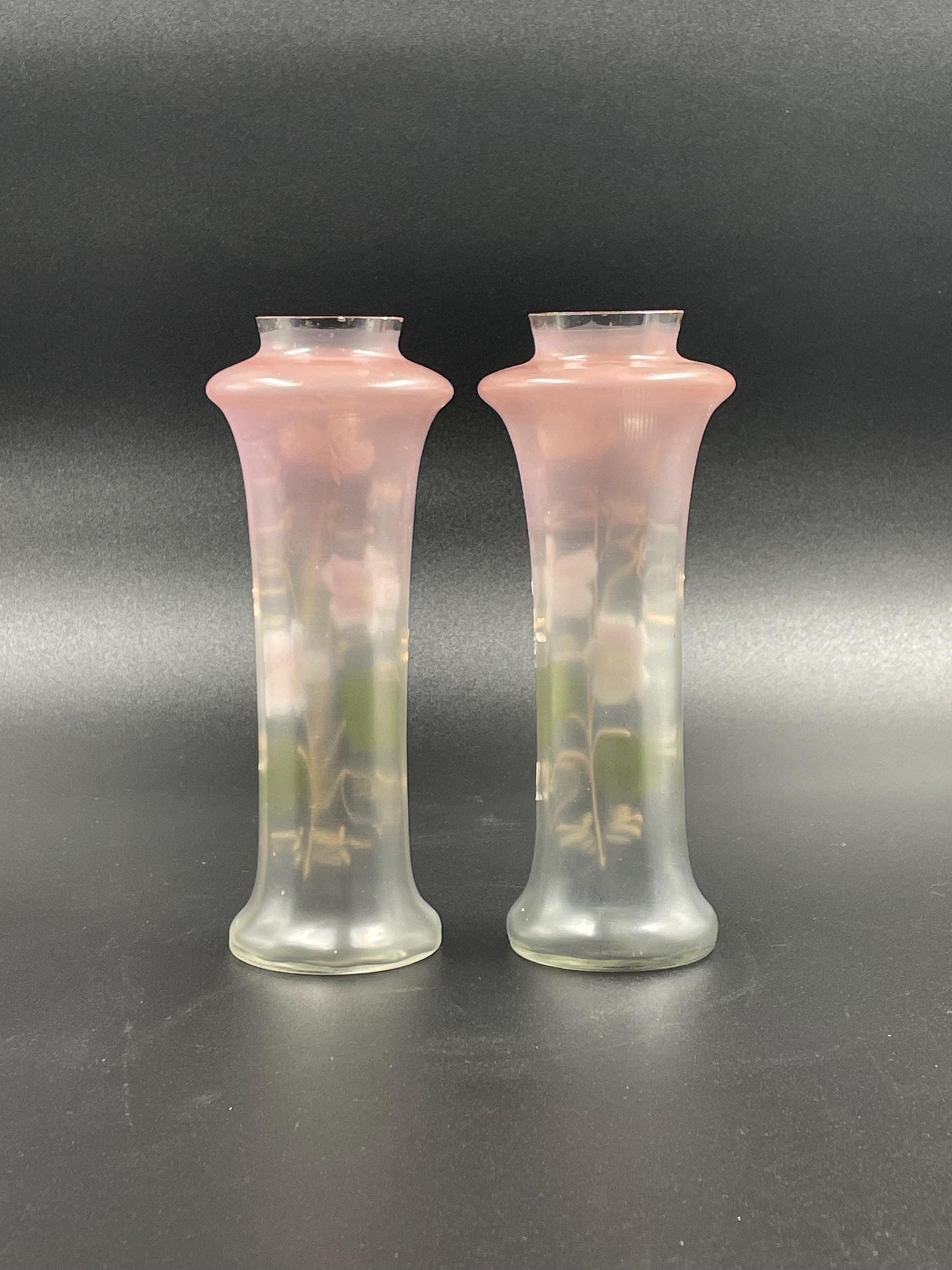 Two Antique Handpainted Floral Glass Vases