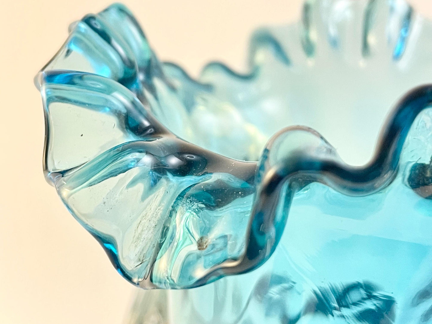 Handblown Double Handled Aqua Blue Inverted Coin Dot Vase