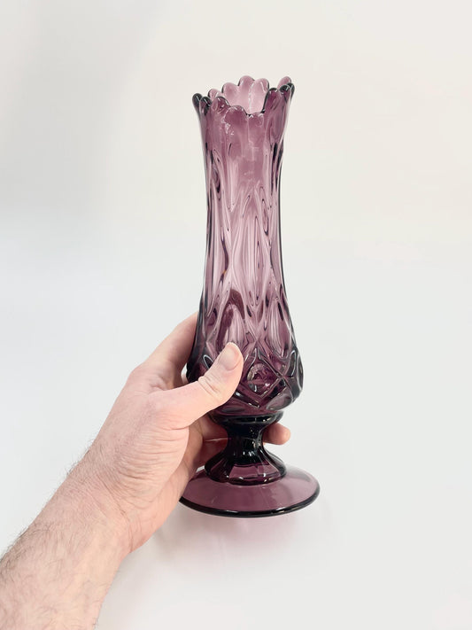 Viking Amethyst Diamond Thumbprint Vase, SM Sandwich Glass Museum