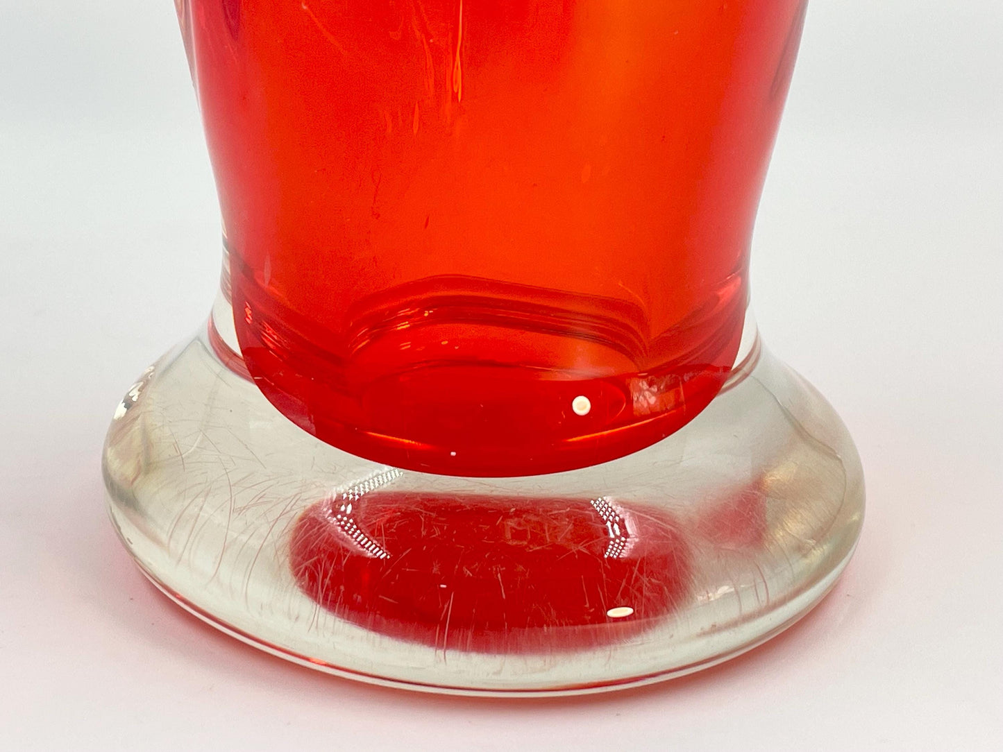 EDAG Reddish-Orange 14-1/8" Twist Vase, Vintage Canadian Art Glass, EDAG Montreal Quebec 1964-1978