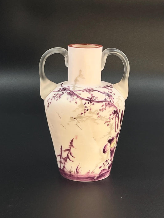 Antique Handpainted Two Handled Vase 6-1/2" Tall
