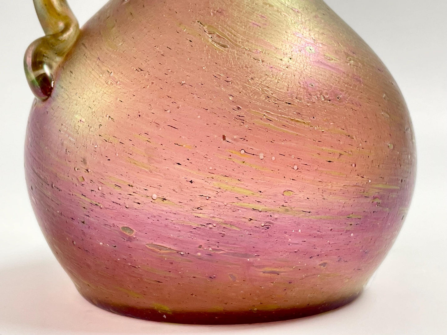 Antique Rindskopf Iridescent Pinkish Gold Snake Vase, Bohemian Czech Art Glass