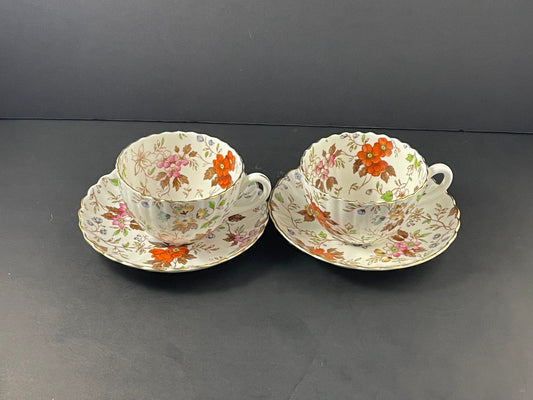 Two (2) Radfords "The Gatineau" Chintz Floral Teacup and Saucer, Bone China, Fenton, Made in England, 1930s