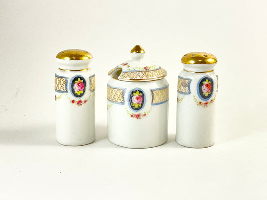 Test product-Antique Hand-painted Nippon Salt Pepper Condiment Set, Missing Spoon, Circa 1891-1921