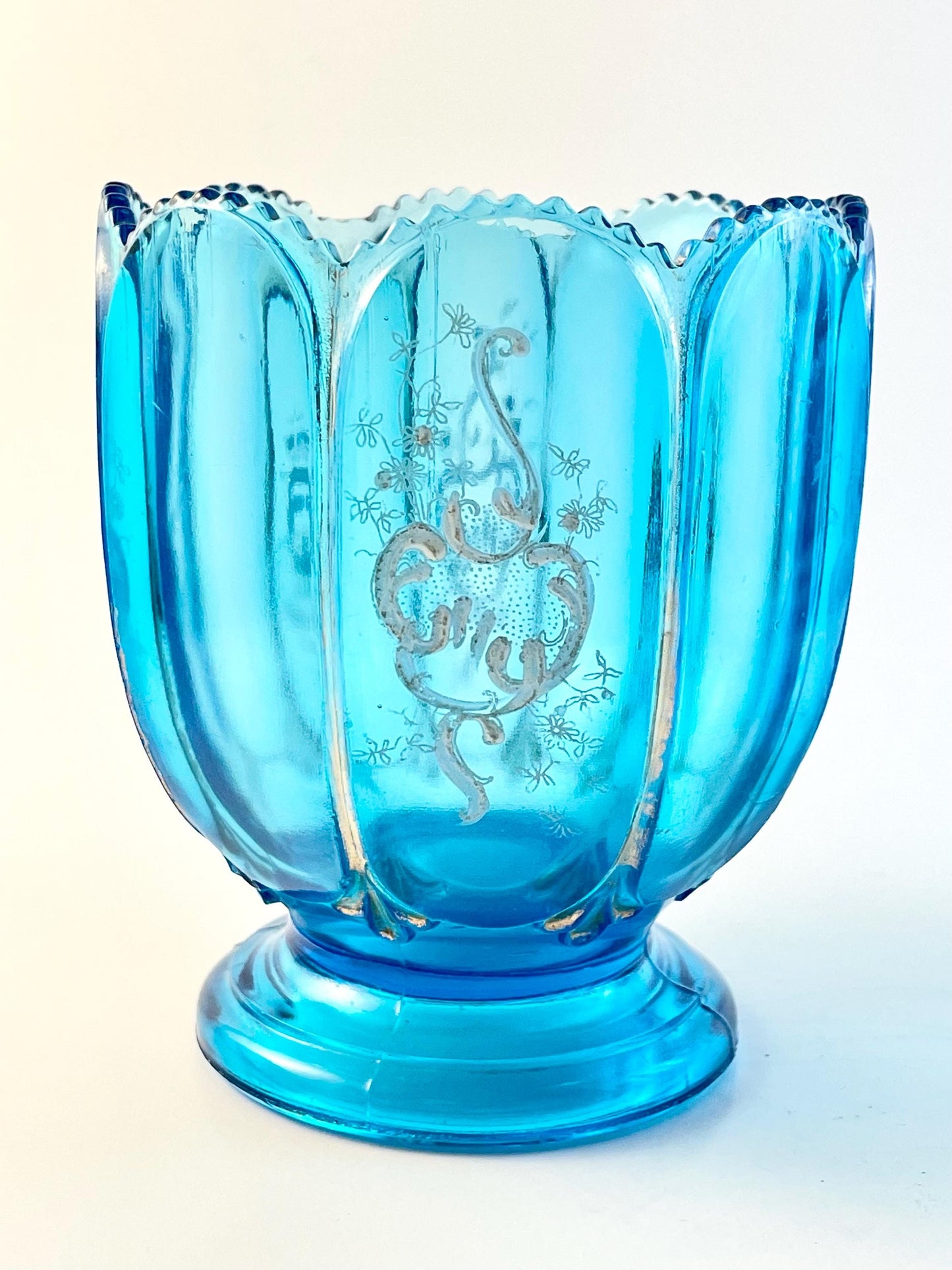 Antique National Glass Co (Northwood Works), Nestor Pattern Blue Creamer and Spooner, EAPG, Circa 1902