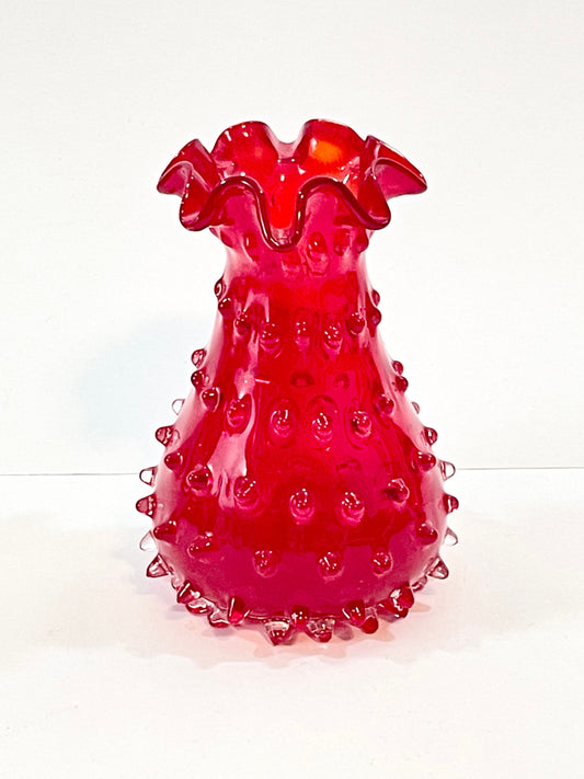 Empoli Red Hobnail Ruffled Rim Vase 6”, Toscany Zena Early American Collection