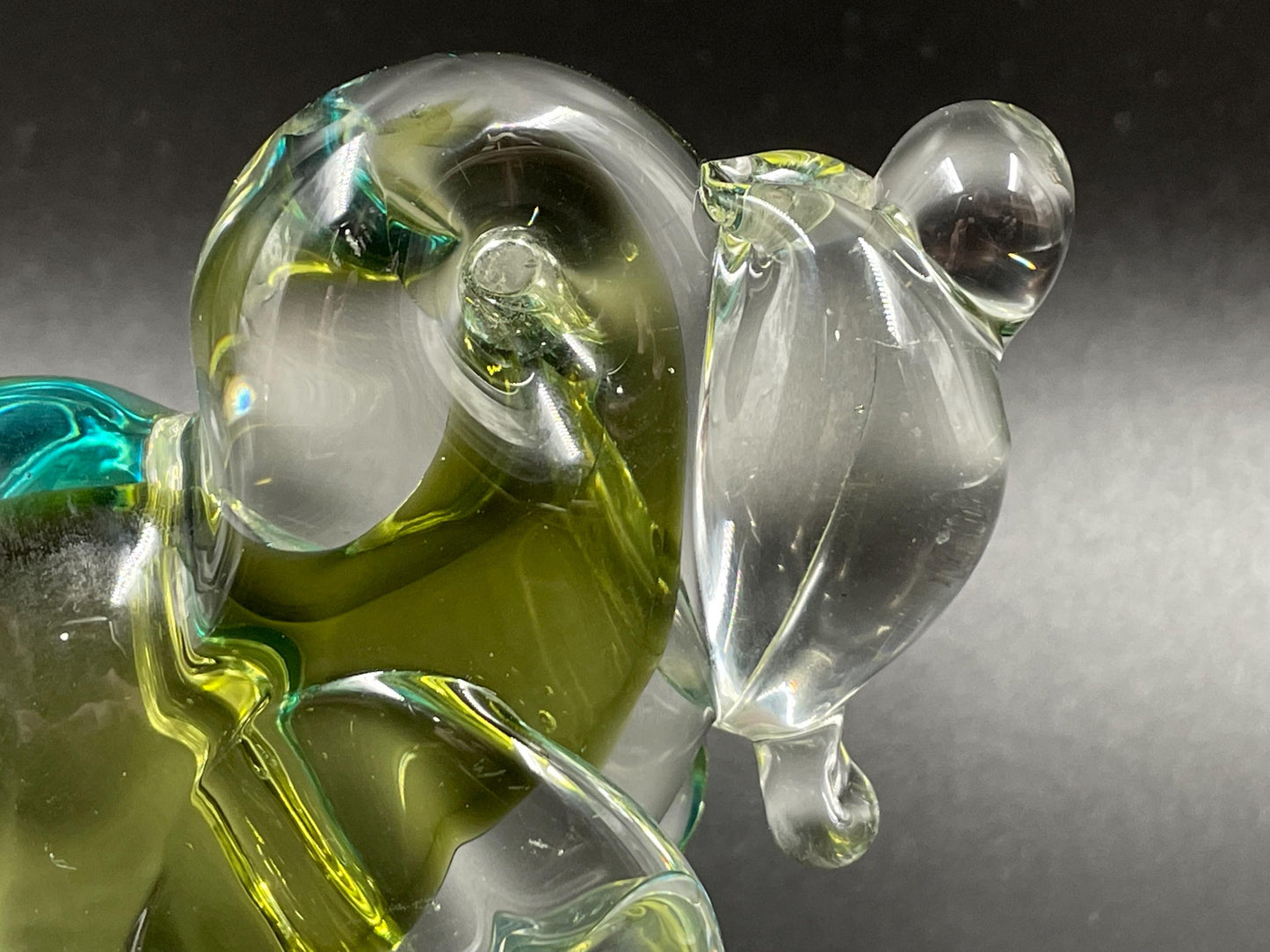 Lorraine Olive/Blue Art Glass Hound Dog, Canadian Art Glass Circa 1962-1974