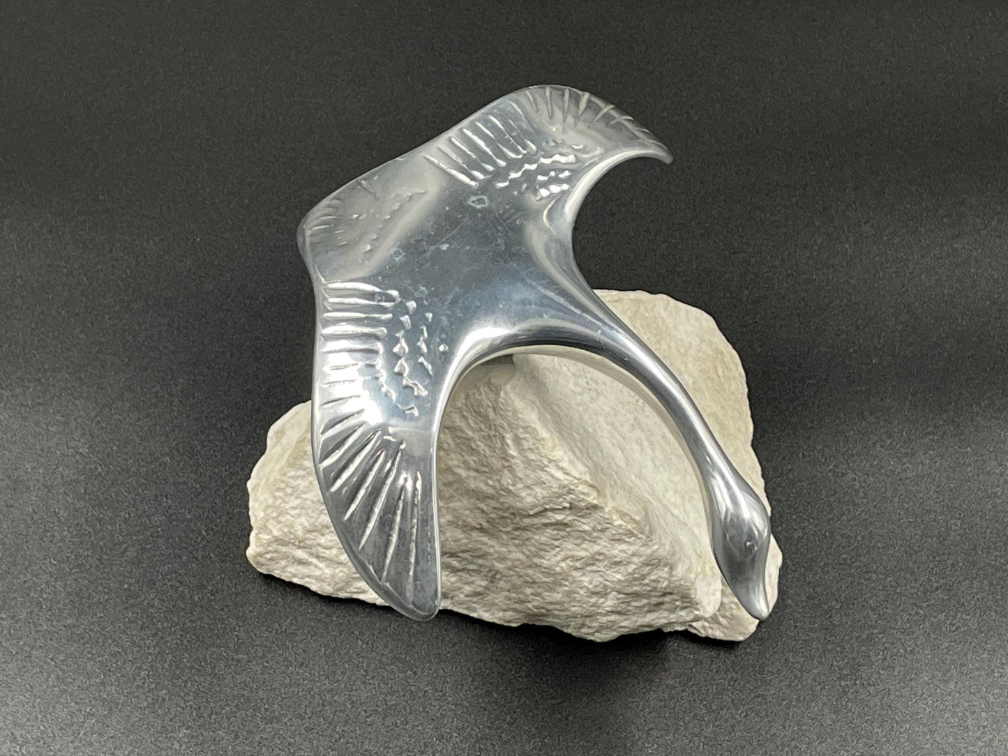 Gordon Hoselton Aluminum Goose Sculpture #202 on Natural Stone Marble Base, Gordon Hoselton Signed Aluminum Art Sculpture, Canadian Art