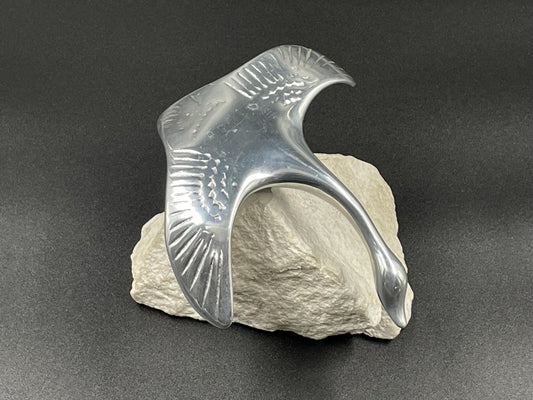 Gordon Hoselton Aluminum Goose Sculpture #202 on Natural Stone Marble Base, Gordon Hoselton Signed Aluminum Art Sculpture, Canadian Art