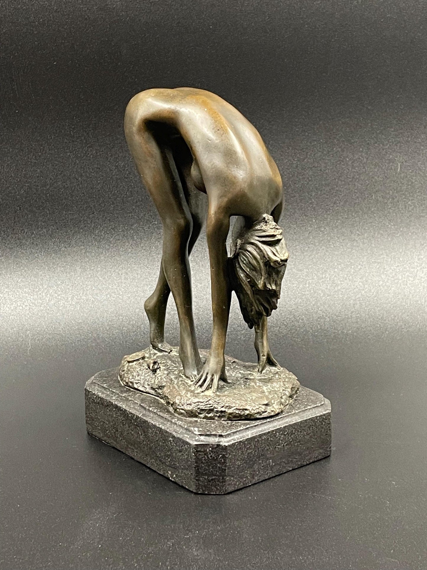 Bronze Nude Female Figure on Marble Base, European Bronze Finery Seal, Unsigned