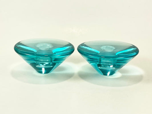 Two (2) Danish Handblown Art Glass Candlestick Holders, Numbered 18352, Holmegaard Glassworks, Denmark