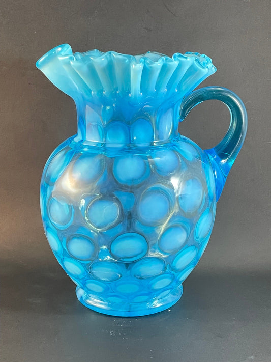 Antique Jefferson Blue Opalescent Coinspot Lemonade/Water Pitcher No 0180 Circa 1905, EAPG