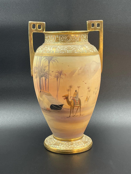 Large Antique Nippon Handpainted Vase Desert Camel Scene Circa 1911-1921