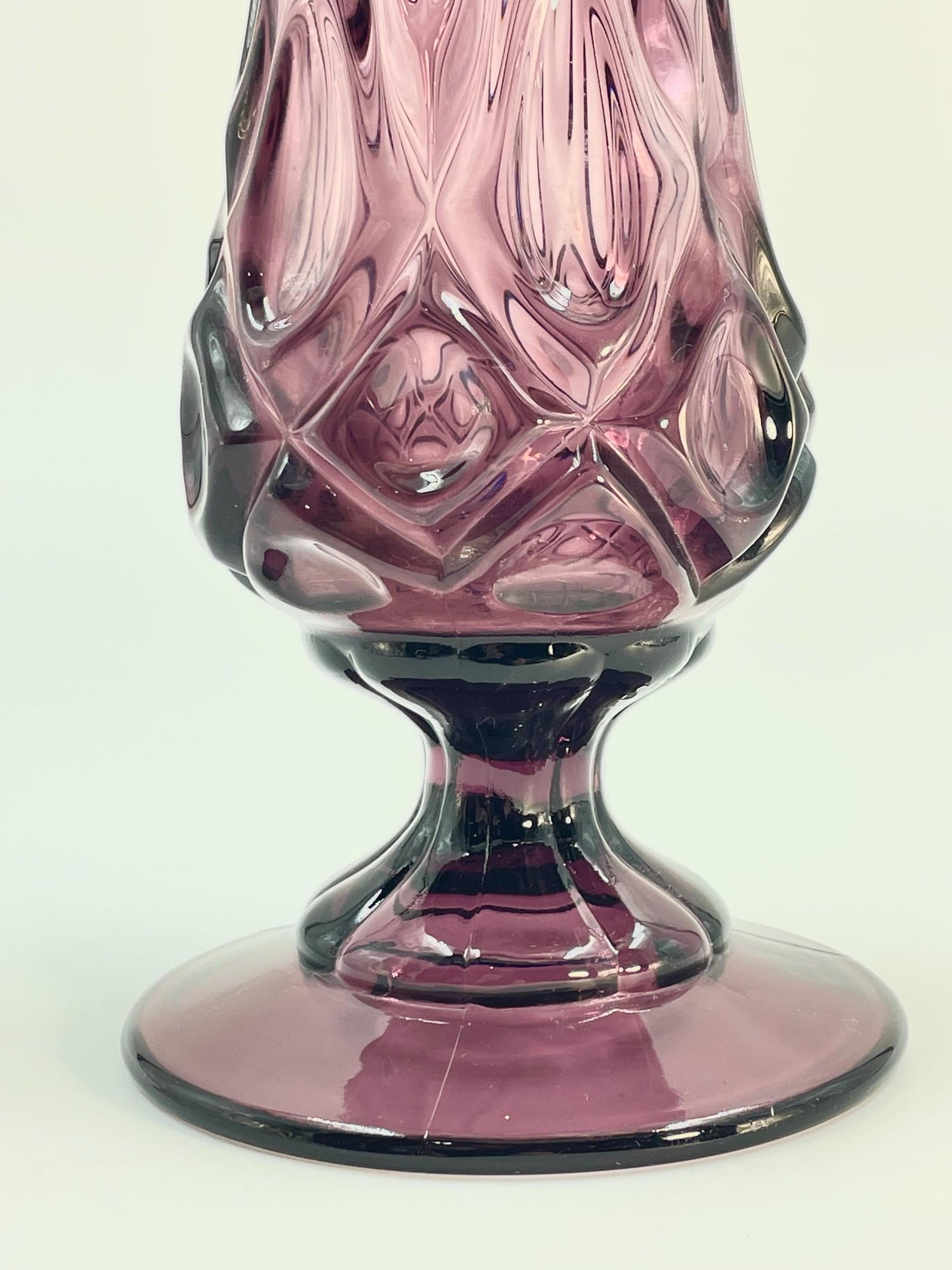 Viking Amethyst Diamond Thumbprint Vase, SM Sandwich Glass Museum