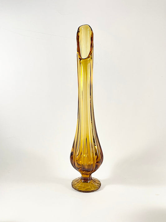 LE Smith Amber Swung Vase Pedestal Foot 15-1/4" tall, No. 4703, 1969-1970