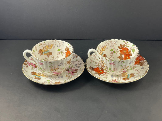 Two (2) Radfords "The Gatineau" Chintz Floral Teacup and Saucer, Bone China, Fenton, Made in England, 1930s