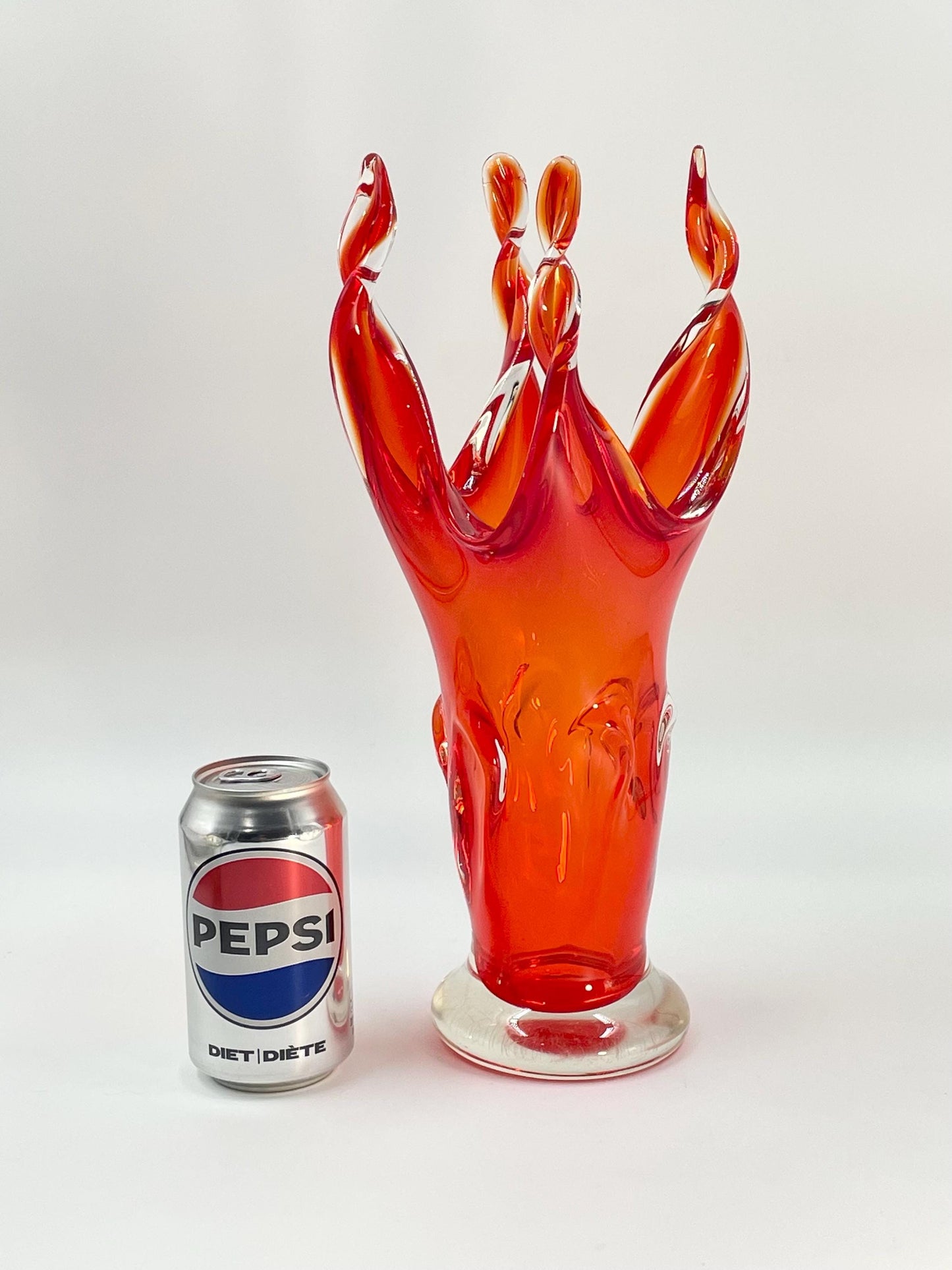 EDAG Reddish-Orange 14-1/8" Twist Vase, Vintage Canadian Art Glass, EDAG Montreal Quebec 1964-1978