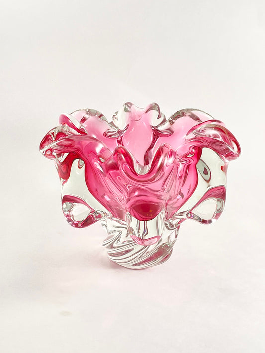 Cranberry Pink Art Glass Vase, Josef Hospodka Chribska Glassworks, Czechoslovakia, Czech/Bohemian Art Glass