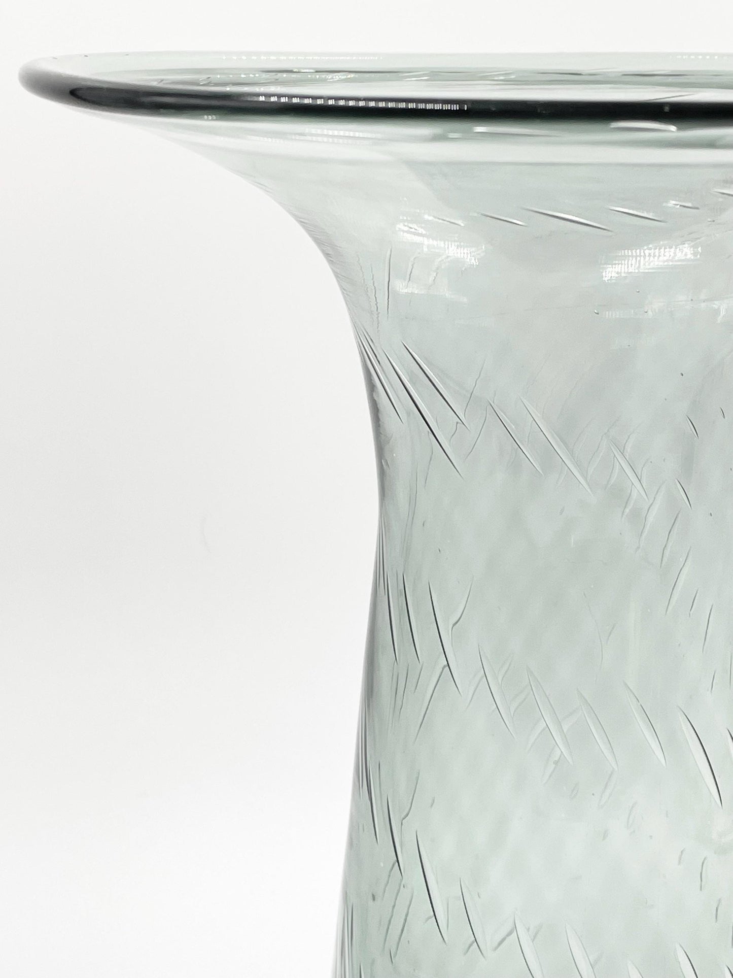 Large Charcoal Gray Bullicante Art Glass Vase, Wide Flared Top Handblown Glass Vase with Controlled Bubbles