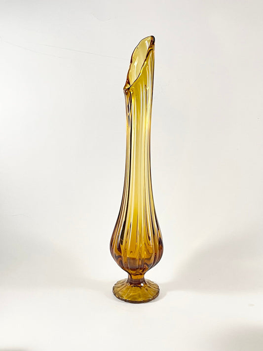 LE Smith Amber Swung Vase Pedestal Foot 15-1/4" tall, No. 4703, 1969-1970