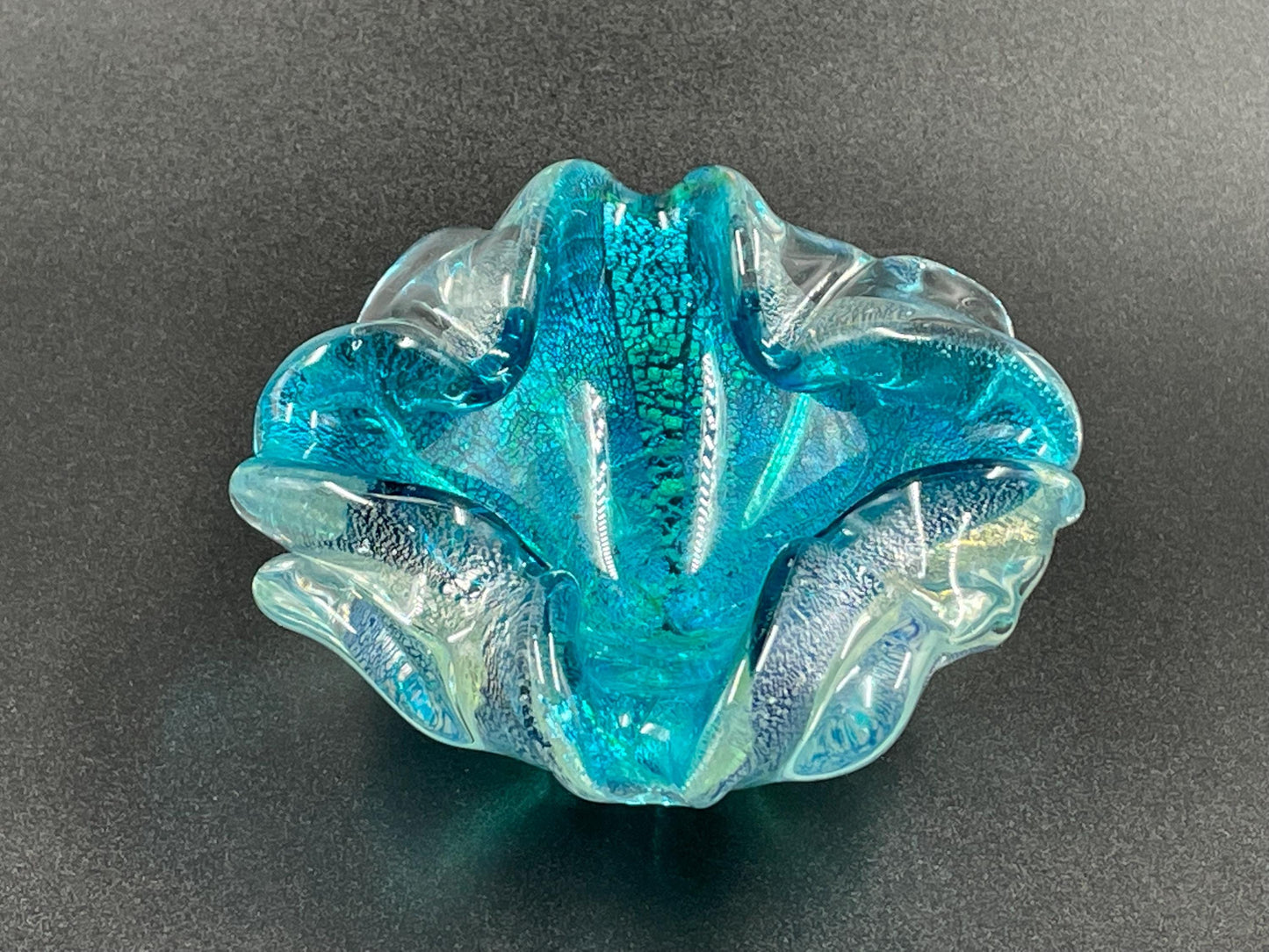 Small Italian Murano Silver Aventurine Aqua Blue Ashtray Trinket Dish