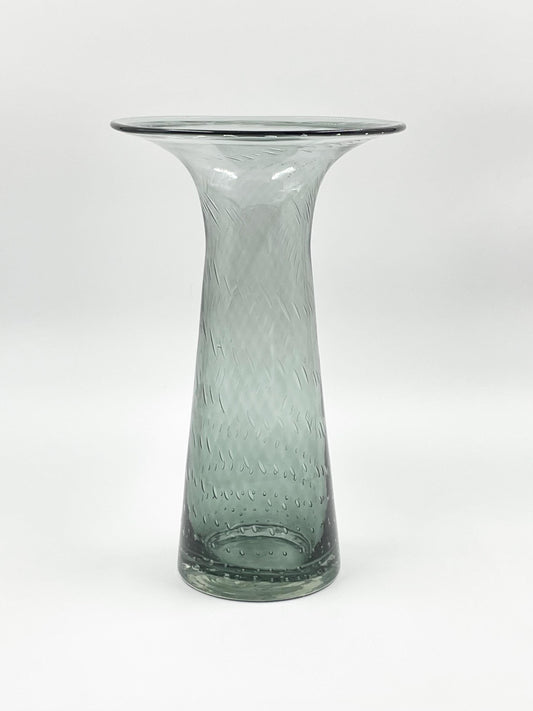 Large Charcoal Gray Bullicante Art Glass Vase, Wide Flared Top Handblown Glass Vase with Controlled Bubbles