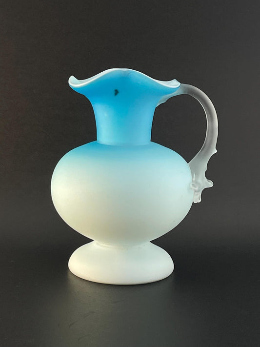 Victorian Satin Blue/White Cased Pitcher with Thorn Handle